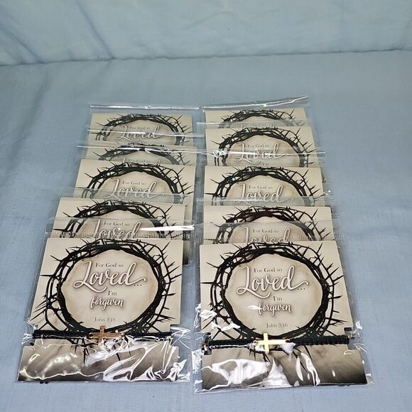 Adjustable Black Bracelet Crucifix Catholic Gift For God So Loved I Am Forgiven - Picture 5 of 5